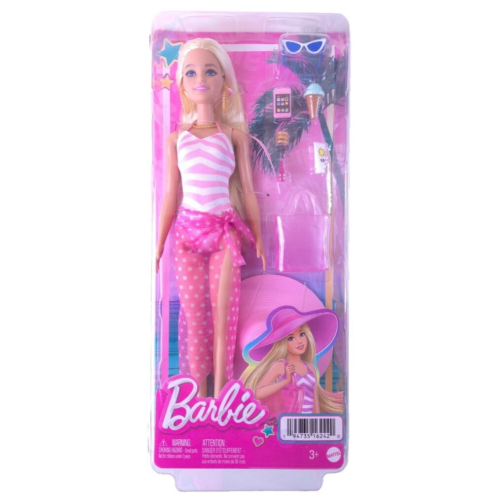 Blonde Barbie Doll Pink & White Swimsuit Fashion Doll Mattel Collectible New